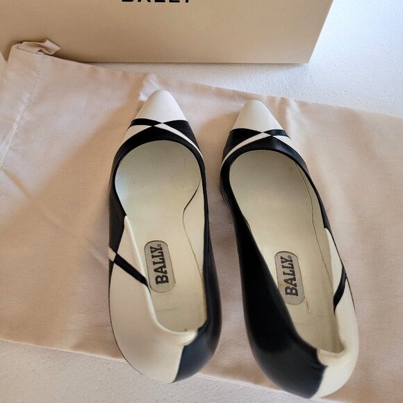 Bally Designer Pumps | Black & White Leather | Size 8.5 M | With Box Dust bag - Picture 4 of 14